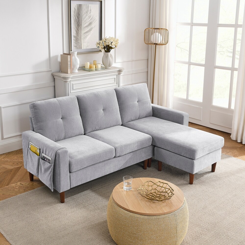 3 Seats L shape Chenille Sofa with Removable Cushions and Pocket