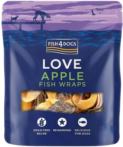 Fish4Dogs Sweet Ocean Wraps Fish and Apple Dog Treats， 3.5-oz bag