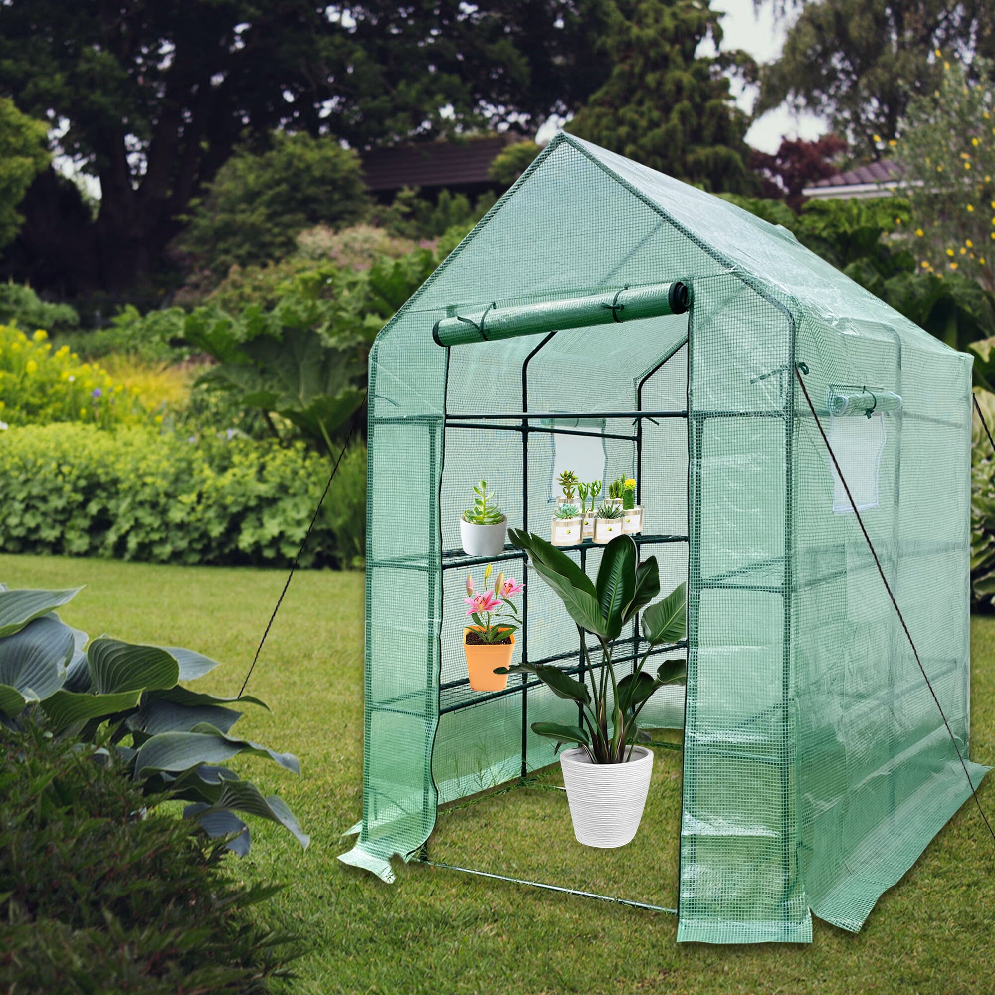 MASBEKTE 56"x 56"x 76" - 2 Tier 8 Shelves Portable Mini Walk-In Greenhouse Indoor Outdoor Plant Garden Greenhouse