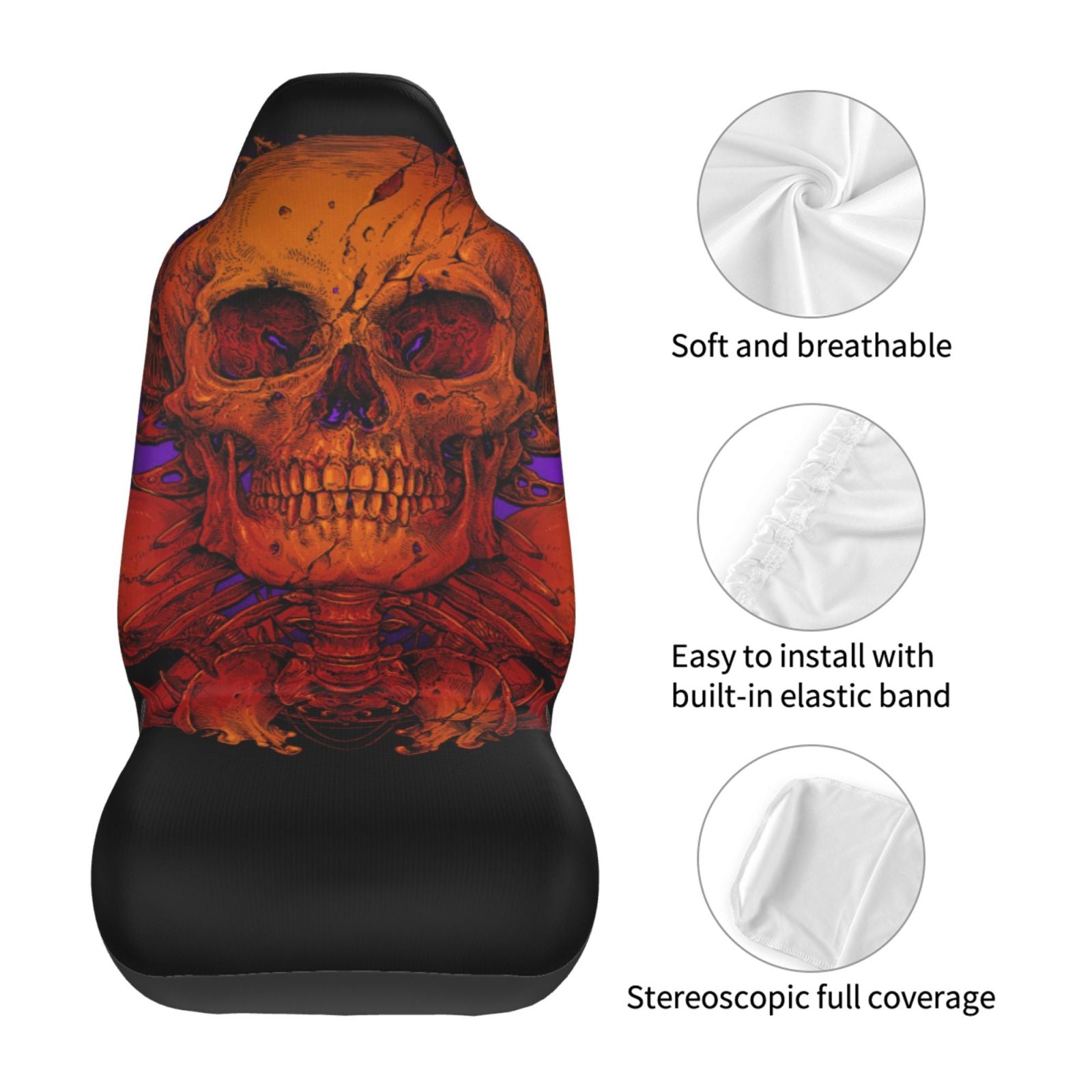 TEQUAN Front Seat Covers， Magic Scary Skull Ghost Pattern 2 Piece Car Seat Cover Fit Most Car SUV Truck Van