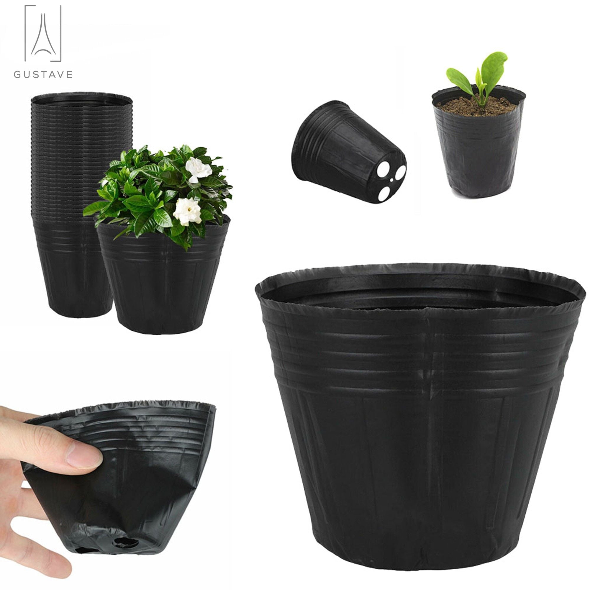 Gustave 100 Pack Plastic Seedlings Pots, Garden Nursery Pot Flower Plant Container for Indoor Outdoor Seedlings, Vegetables (2.56