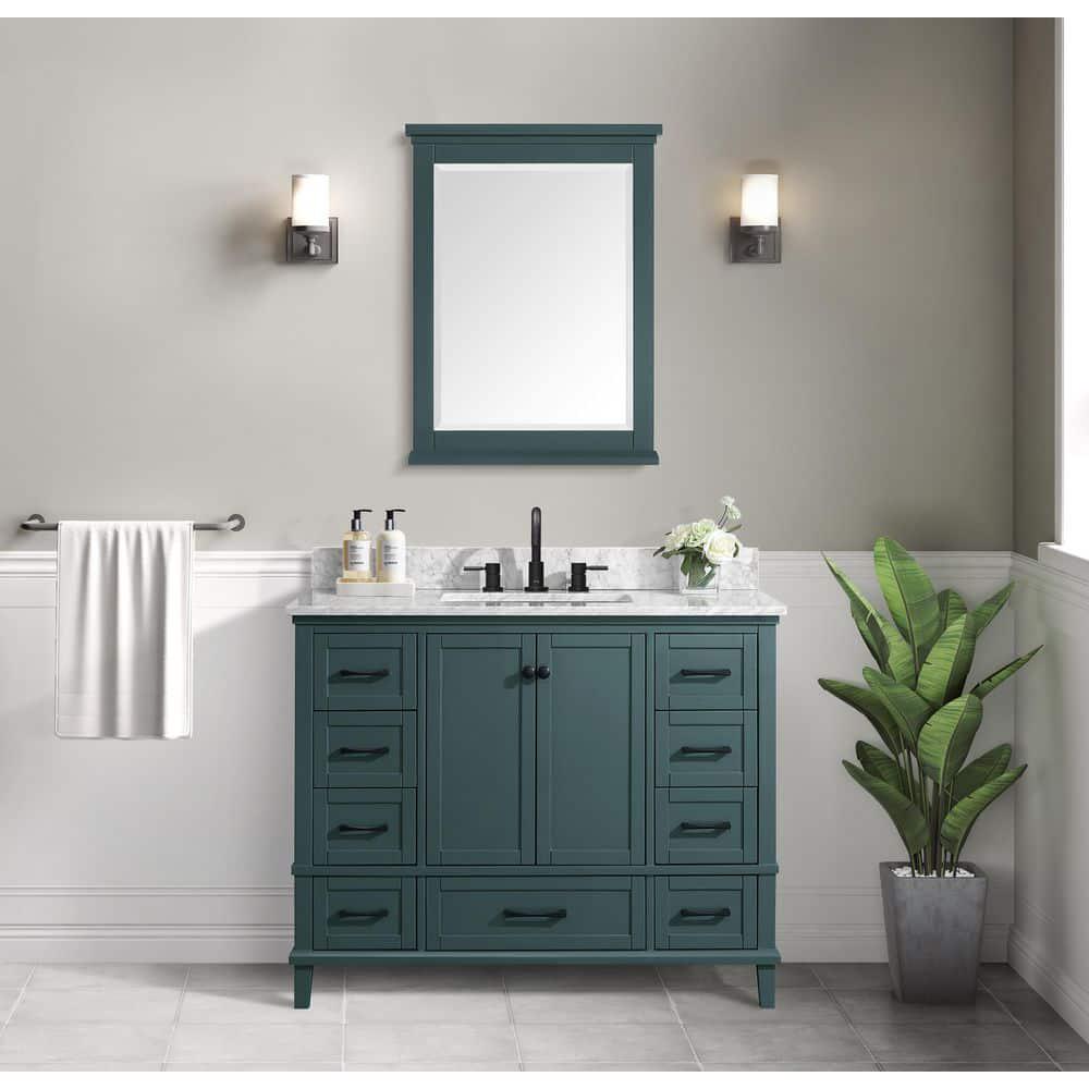 Home Decorators Collection Merryfield 43 in W x 22 in D x 35 in H Bathroom Vanity in Antigua Green with Carrara White Marble Top