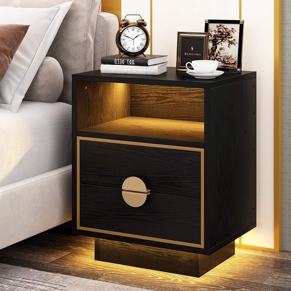 Nightstand with 2 Drawers and Led Lights for Bedroom