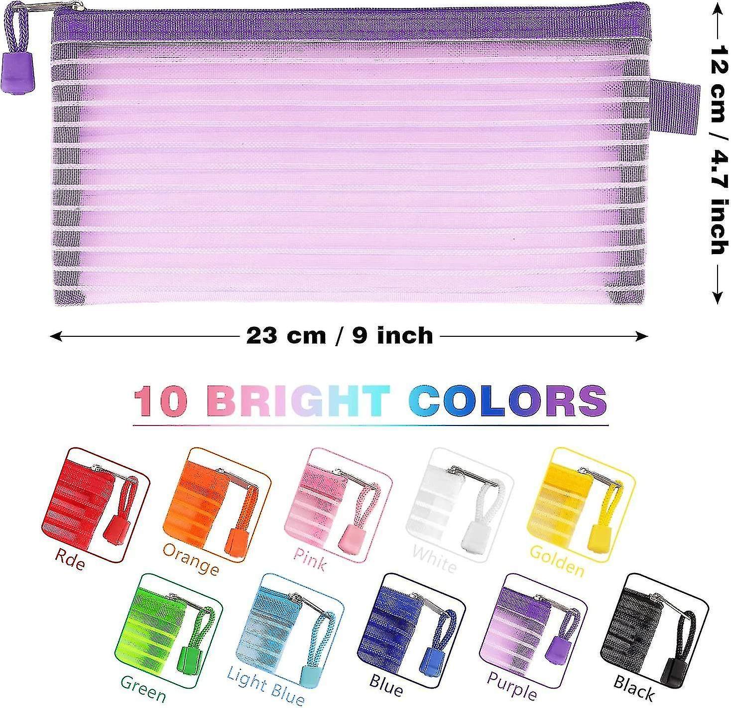10 Pack Zipper Mesh Pouch Pencil Pouch Multicolor Pen Bag Multipurpose For Office Supplies Travel St