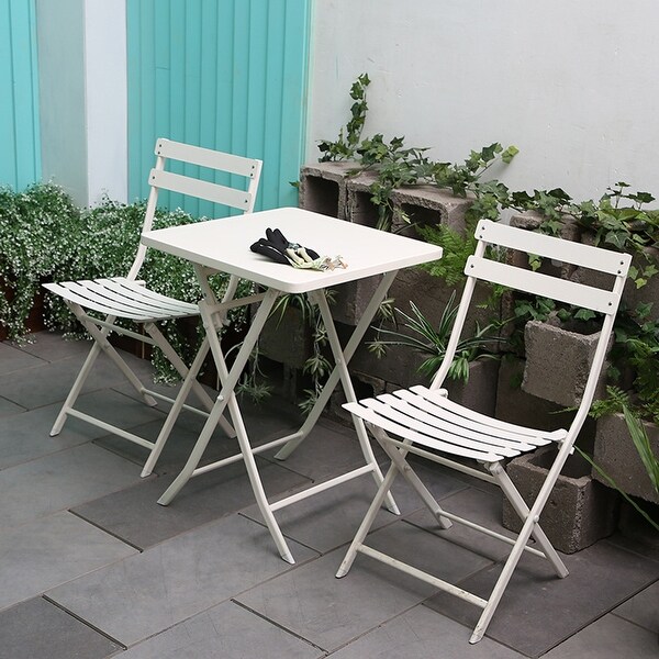 3 Piece Patio Bistro Set of Foldable Square Table and Chairs，White，High quality and durable