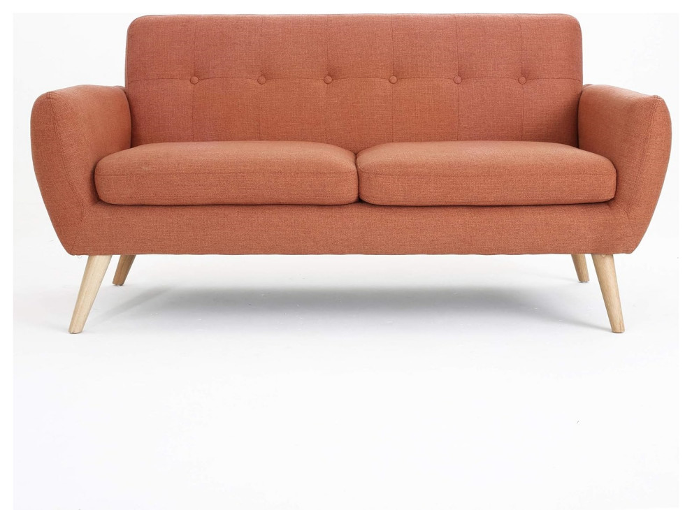 Mid Century Loveseat  Tapered Legs With Cushioned Seat  ampBack  Burnt Orange   Midcentury   Sofas   by Declusia  Houzz