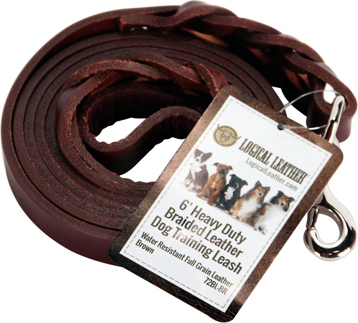 Logical Leather Braided Dog Leash， 6-ft