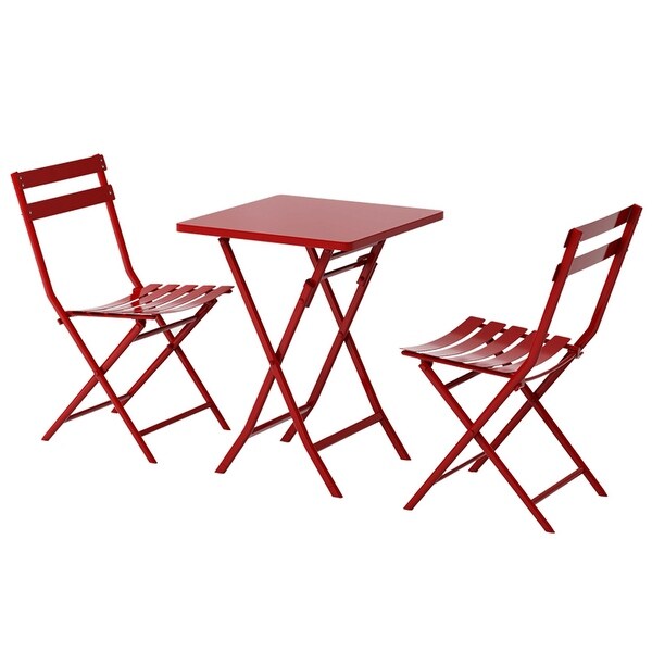 3 Piece Patio Bistro Set of Foldable SquareTable and Chairs