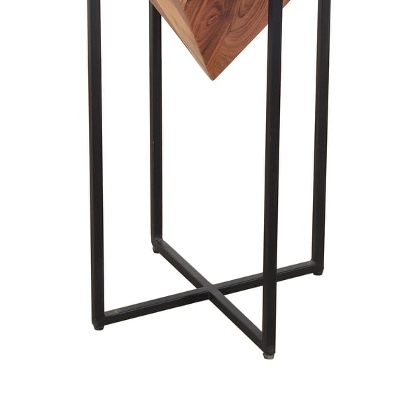 Carbon Loft Jocasta Pyramid Shape Wooden Side Table with Cross Metal Base