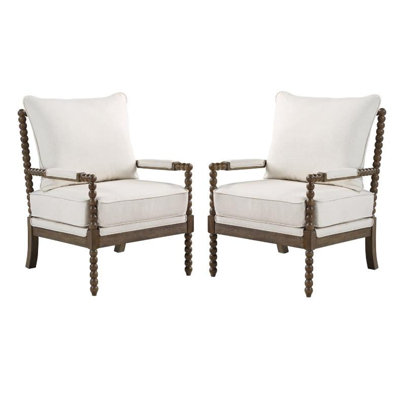 Home Square 2 Piece Linen Fabric Spindle Chair Set with Wood Frame in Beige