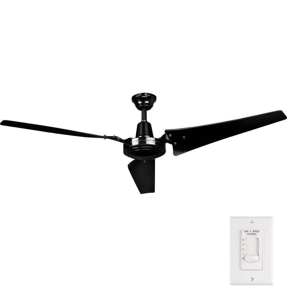 Hampton Bay Industrial 60 in IndoorOutdoor Black Ceiling Fan with Wall Control Downrod and Powerful Reversible Motor