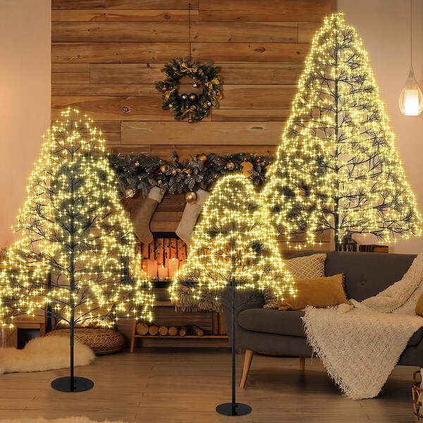 3Piece Christmas Light Tree 4FT and 5FT and 6FT，Lighted Christmas Tree，Artificial Xmas Tree for Decoration Inside and Outside