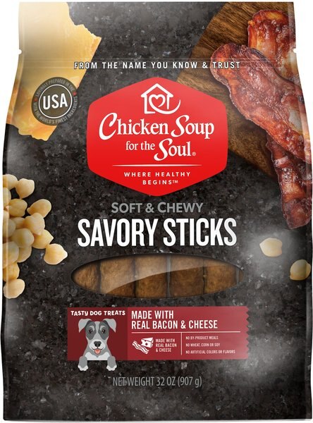 Chicken Soup for the Soul Savory Sticks Real Bacon and Cheese Soft and Chewy Dog Treats， 32-oz bag