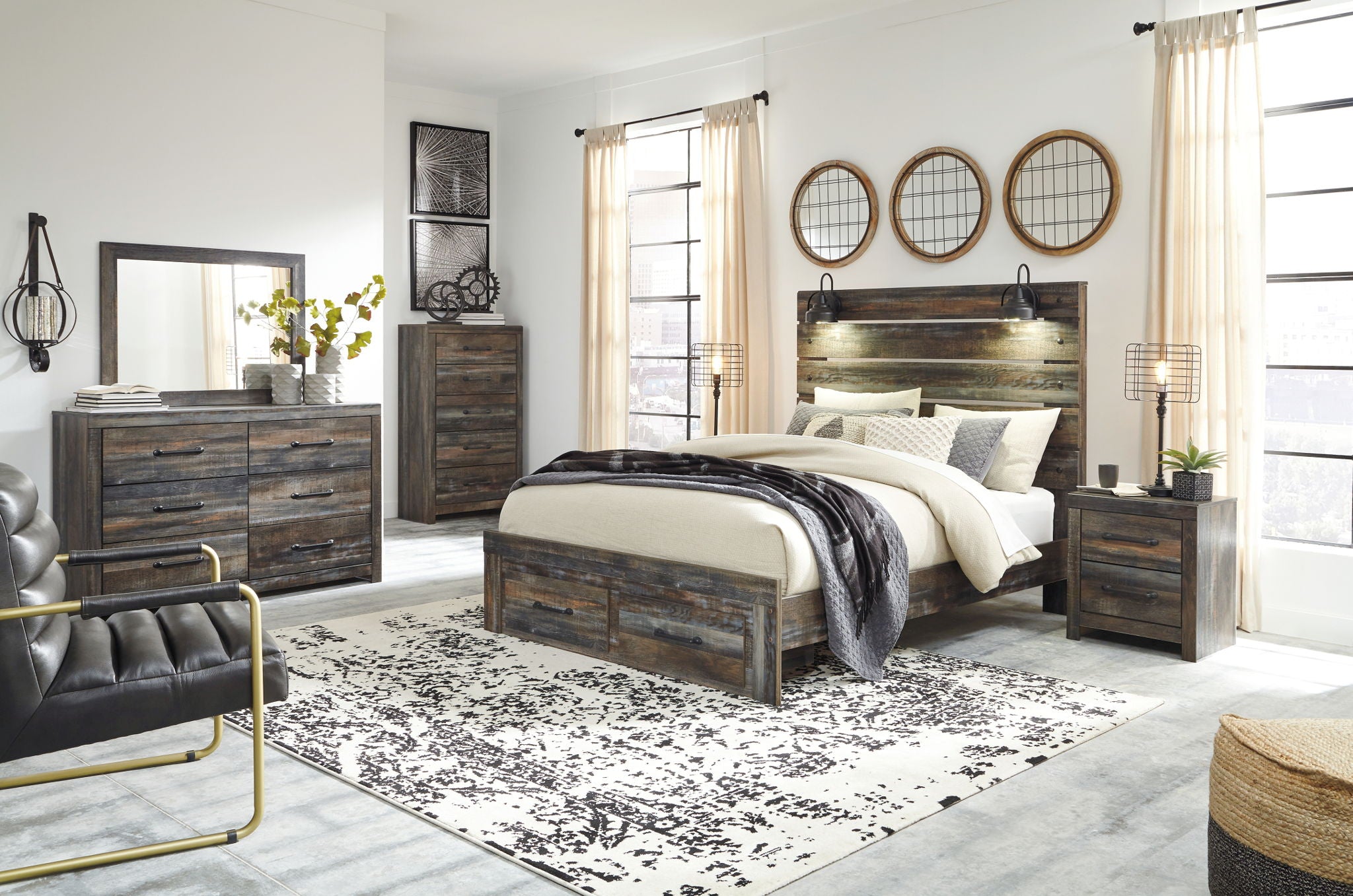 Drystan Multi Queen Bed with Dresser Mirror and Nightstand