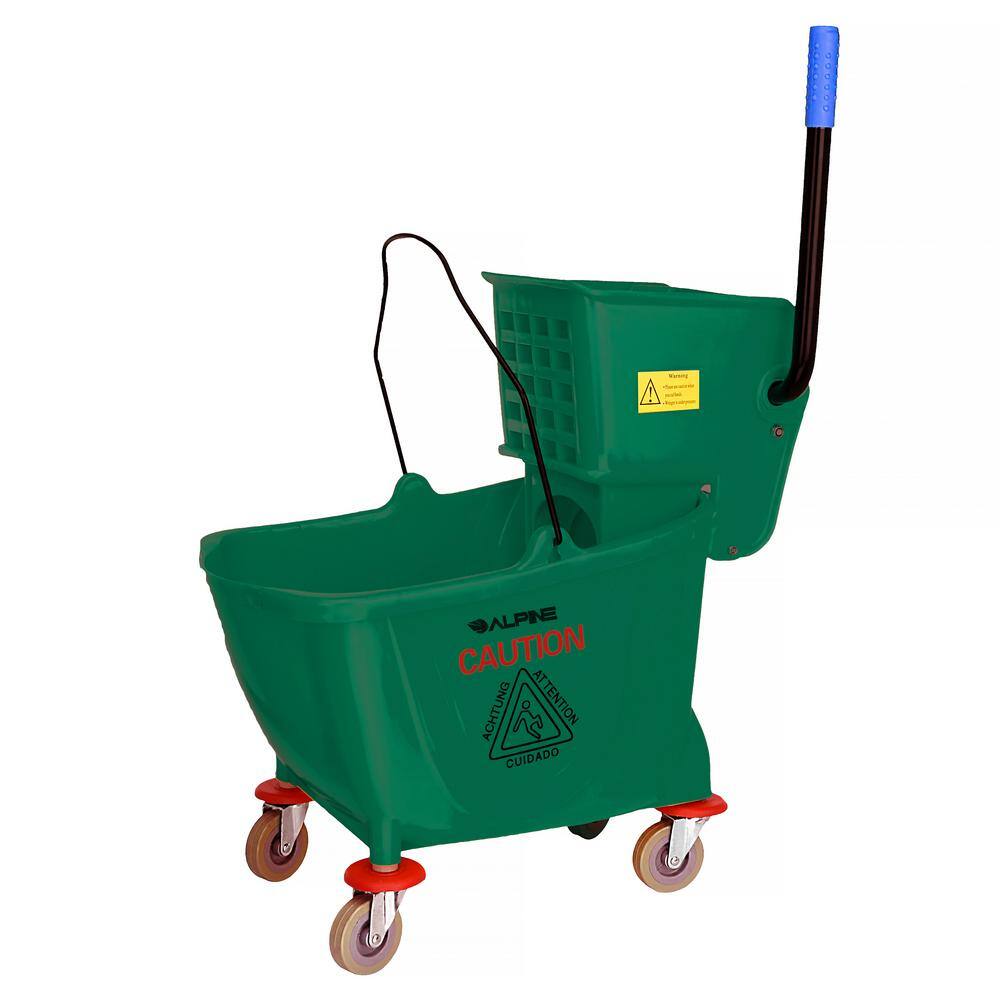 Alpine Industries 36 Qt. Mop Bucket with Side Press Wringer in Green 462-GRN