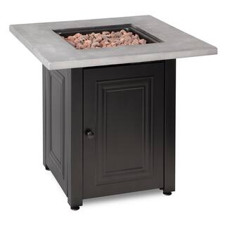 FIRE ISLAND The Wakefield 28 in. x 24.8 in. Square Steel Base Resin Mantel LP Gas Fire Pit Table in Concrete Grey and Black GAD15410M