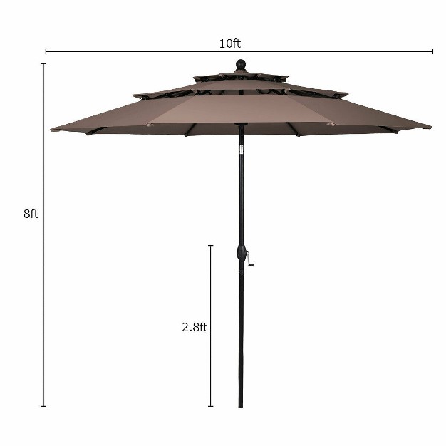 Costway 10ft 3 Tier Patio Market Umbrella Aluminum Sunshade Shelter Double Vented