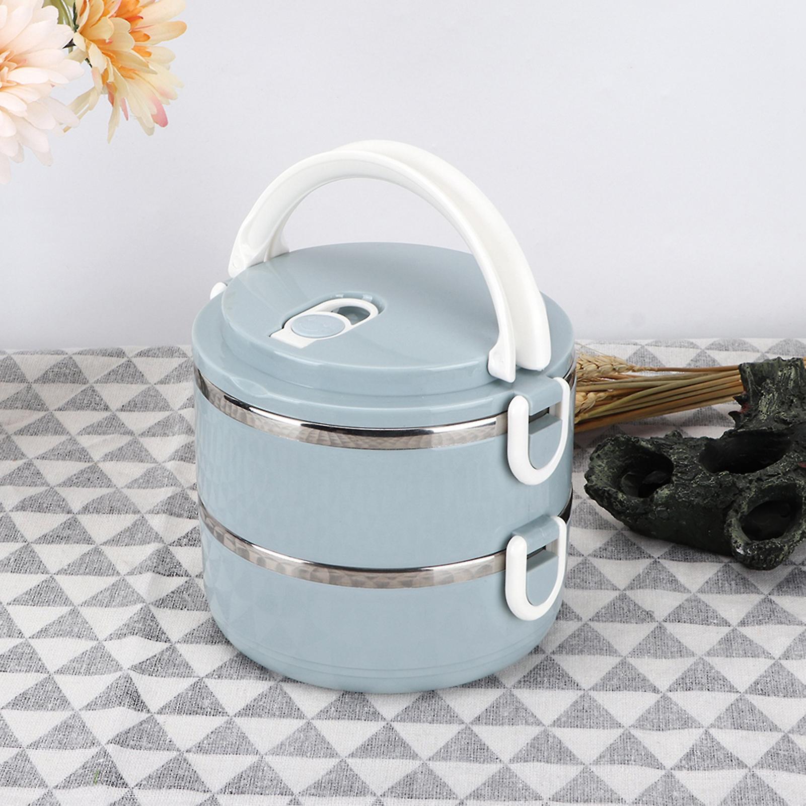 Portable Stainless Steel Blue Thermal Insulated Rice Noddles Lunch Box Food Containerdouble Layer