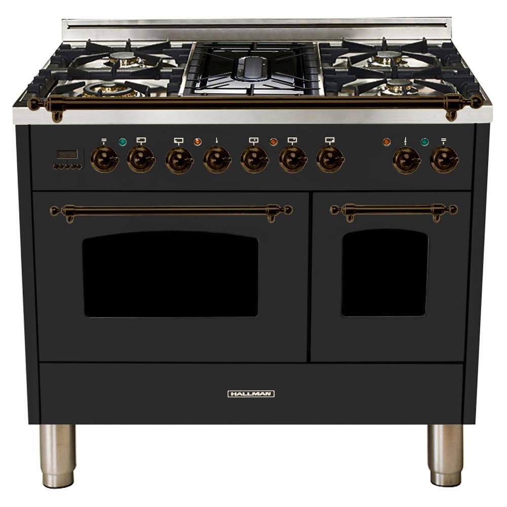 Hallman 40 in. 4.0 cu. ft. Double Oven Dual Fuel Italian Range True Convection5 Burners LP Gas Bronze TrimMatte Graphite HDFR40BZMGLP