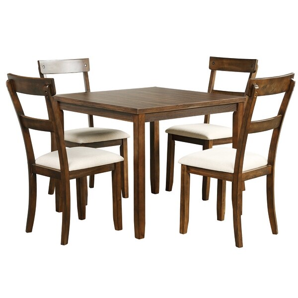 Wood 5 Piece Dining Table Set with cushions， Light Gray