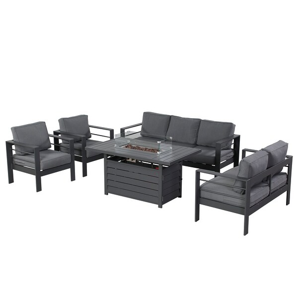 5 Pcs Patio Conversation Set with Propane Firepit