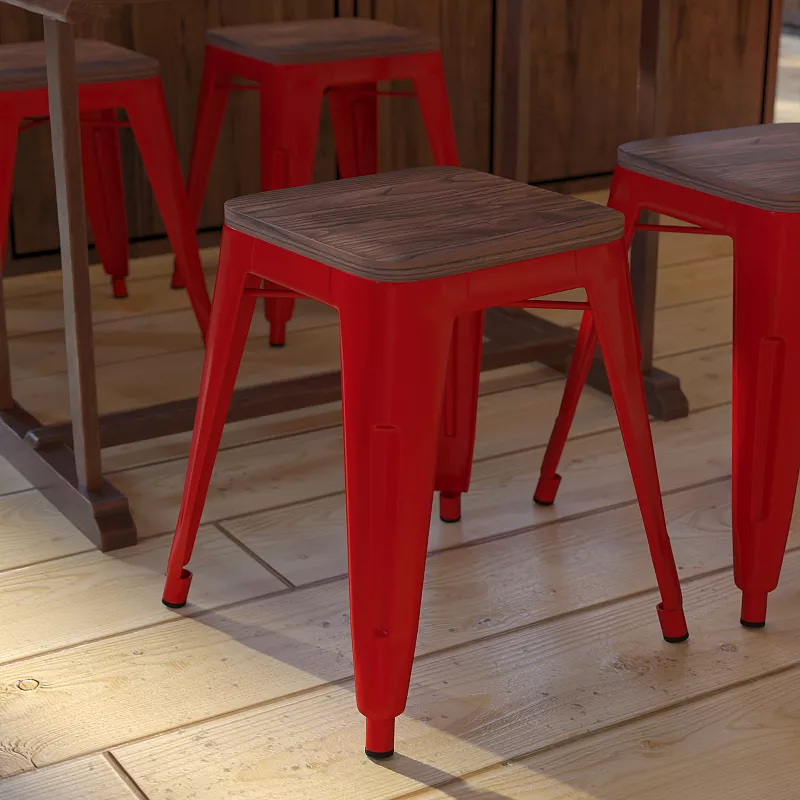 Flash Furniture Kai Red Backless Table Height Stool 4-piece Set