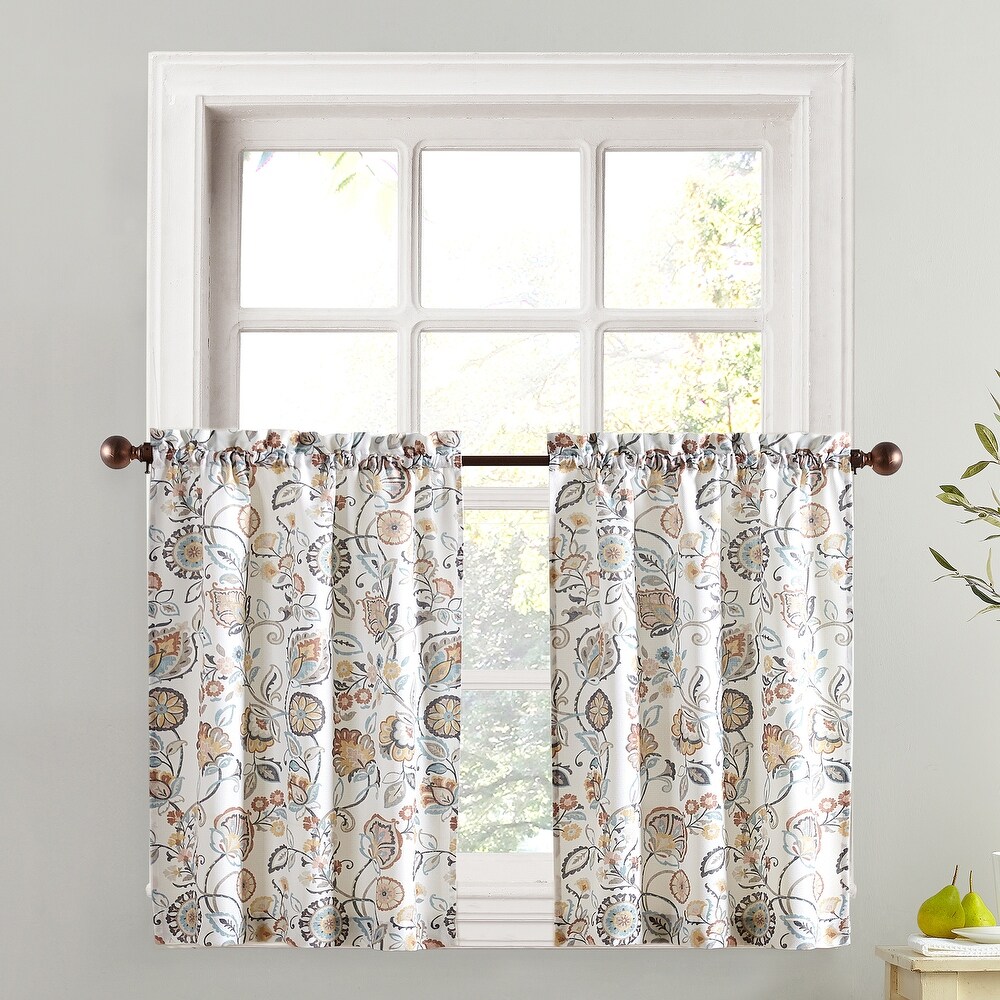 No. 918 Signy Jacobean Pattern Light Filtering Rod Pocket Kitchen Curtain Tier Pair