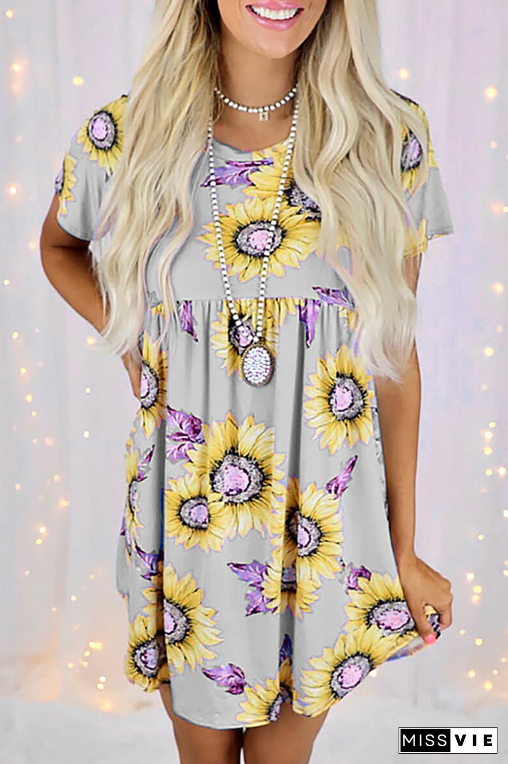 Casual Street Floral Split Joint O Neck Dresses