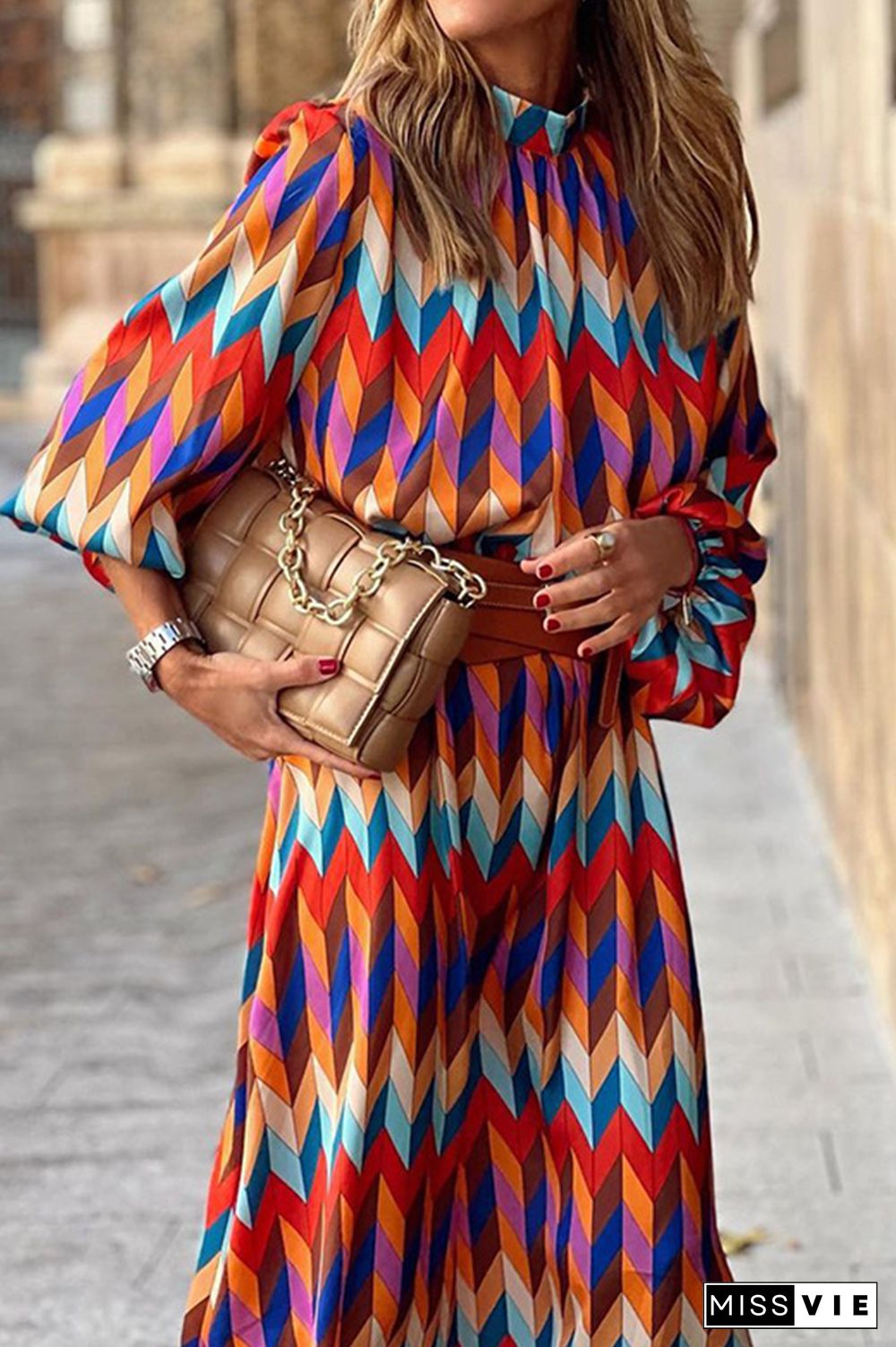 Casual Print Split Joint Half A Turtleneck Straight Dresses