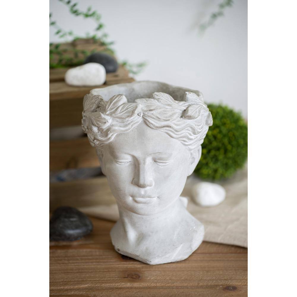 Noble House 6 in. x 9 in. Gray IndoorOutdoor Patio Greek Style Cement Head Planter 111402