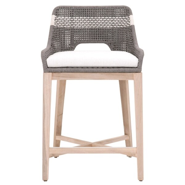 Interwoven Rope Counter Stool with Flared Legs and Cross Support， Dark Gray