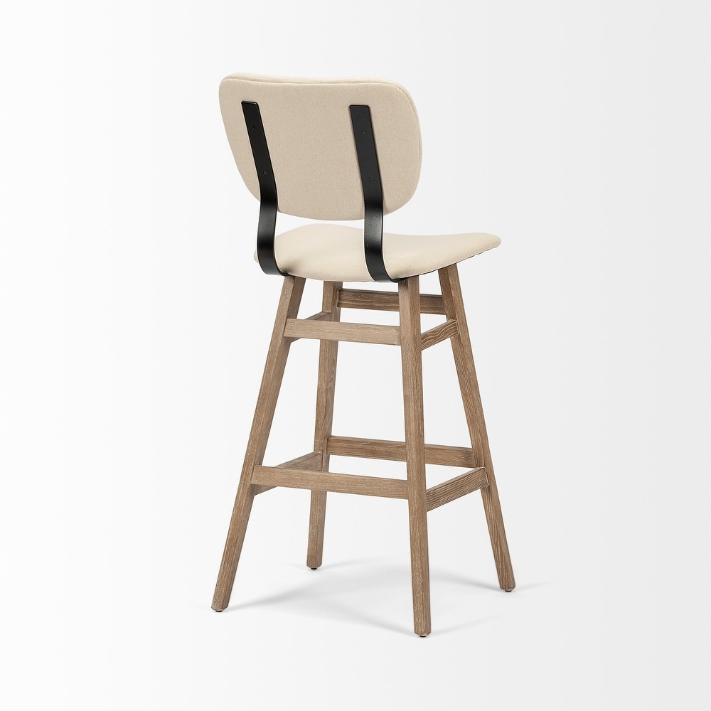 Haden Cream Fabric Seat with Brown Solid Wood Frame Bar Stool