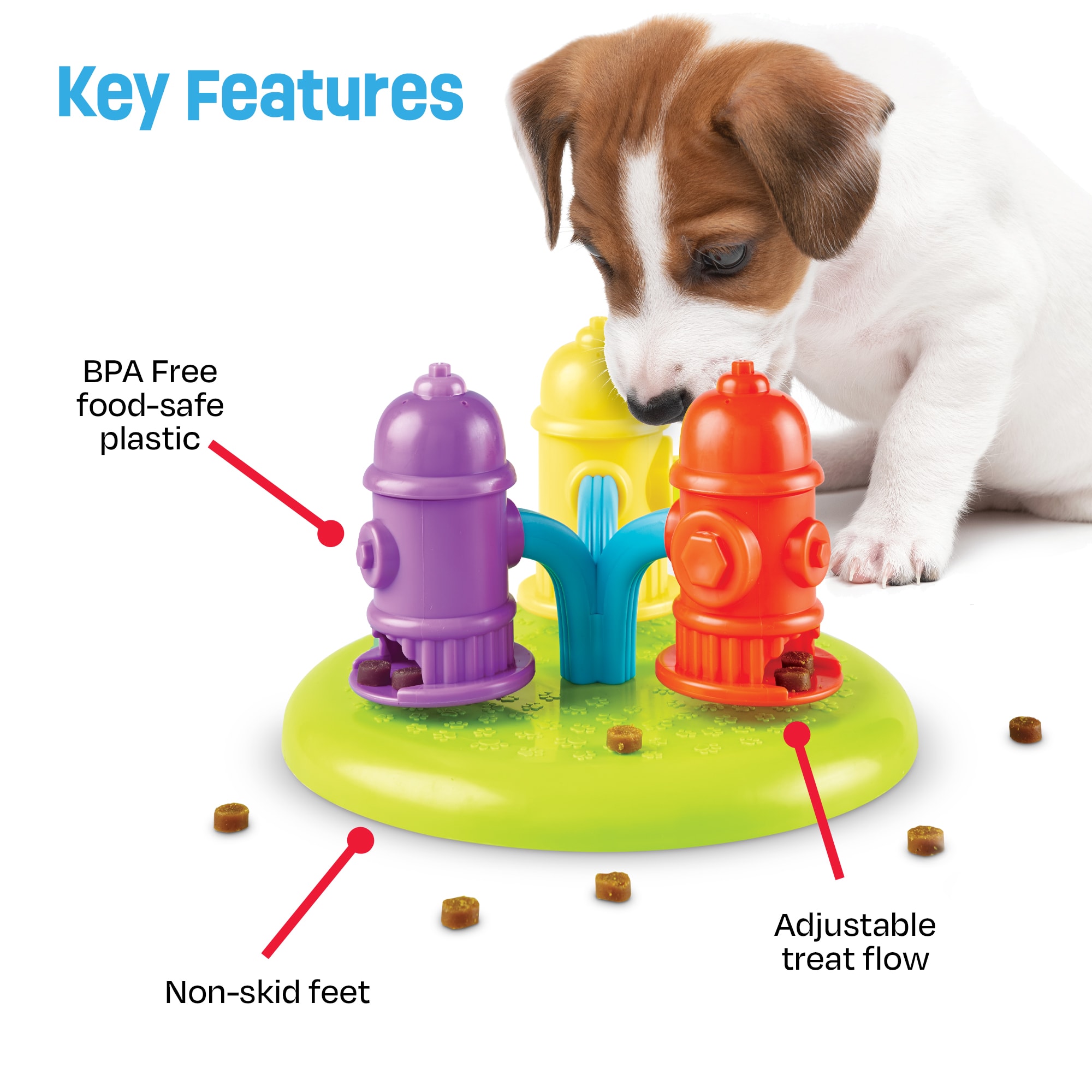 Brightkins Spinning Hydrants Treat Puzzle Dog Toy， Medium