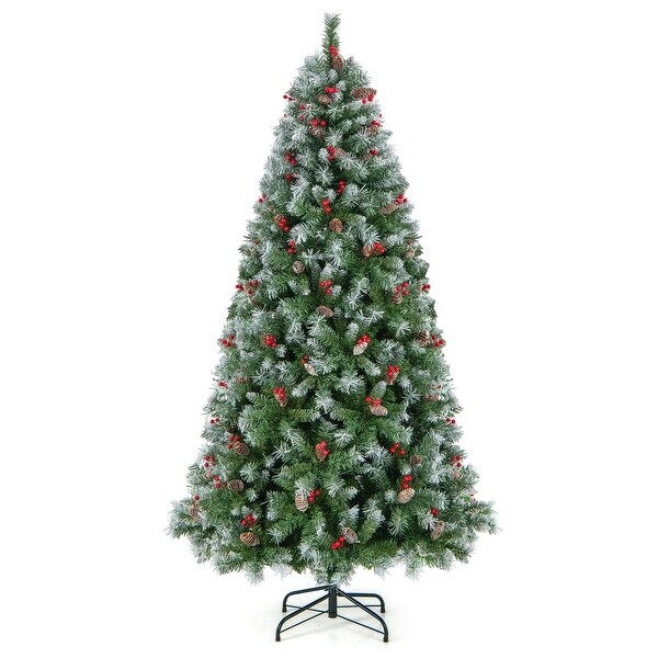 Holiday Hinged Christmas Tree with PVC Branch Tips，Warm White LED Lights