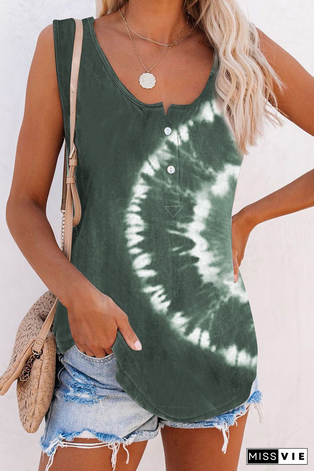 Dark Green Tie-dye Print Tank Top