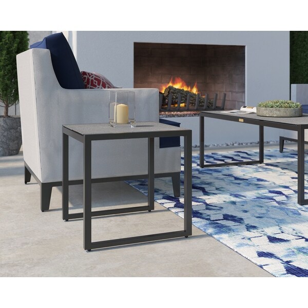 Tommy Hilfiger Hampton Outdoor Side Table with Natural Gray Pebbled Glass