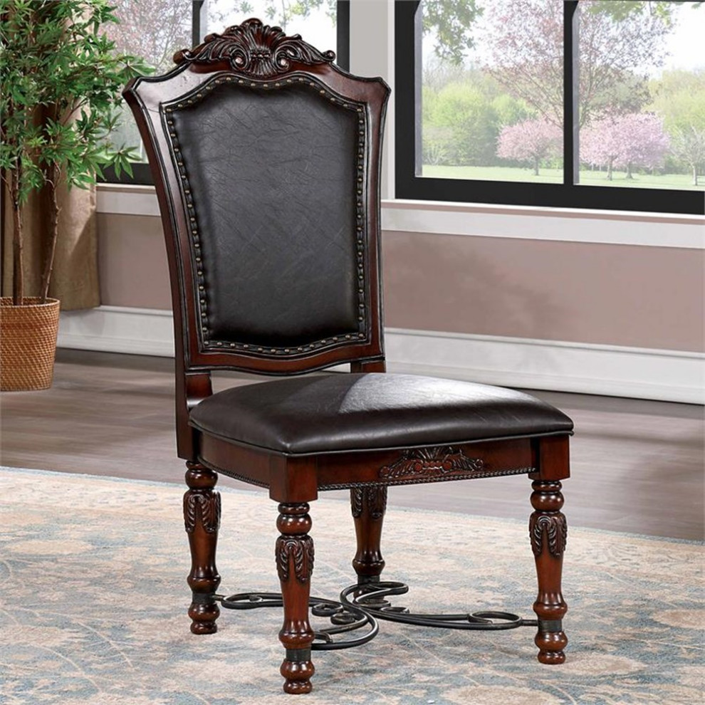 Furniture of America Exa Wood Padded Side Chair in Brown Cherry (Set of 2)   Victorian   Dining Chairs   by Homesquare  Houzz