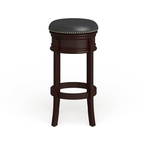 29'' High Backless Wood Barstool with Carved Apron and LeatherSoft Swivel Seat - 17