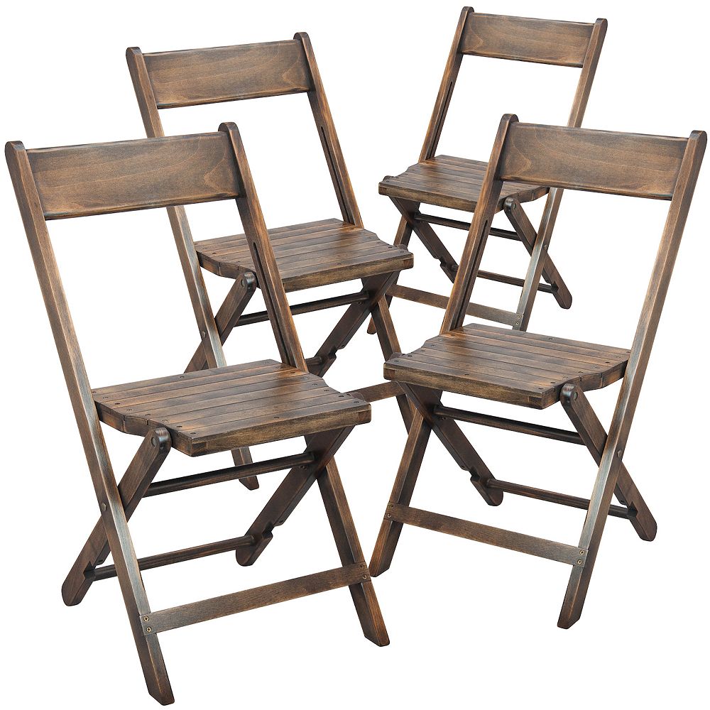 Emma and Oliver Slatted Wood Folding Wedding Chair - Event Chair - Antique Black， Set of 4