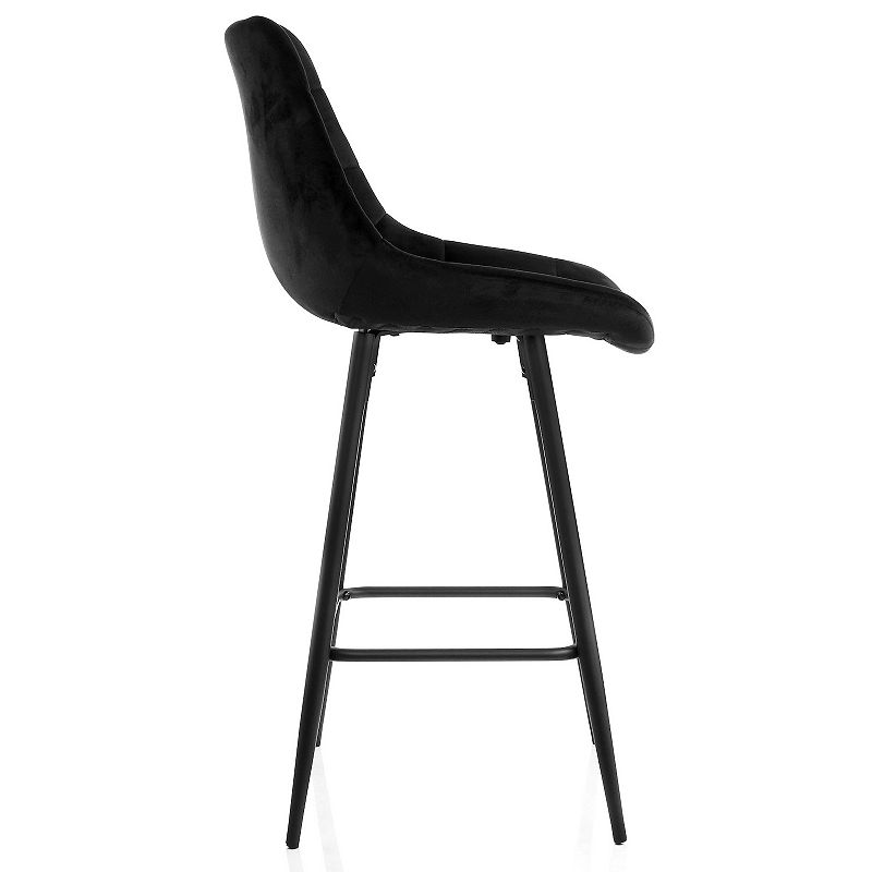 Elama 2 Piece Velvet Tufted Bar Chair in Black with Metal Legs