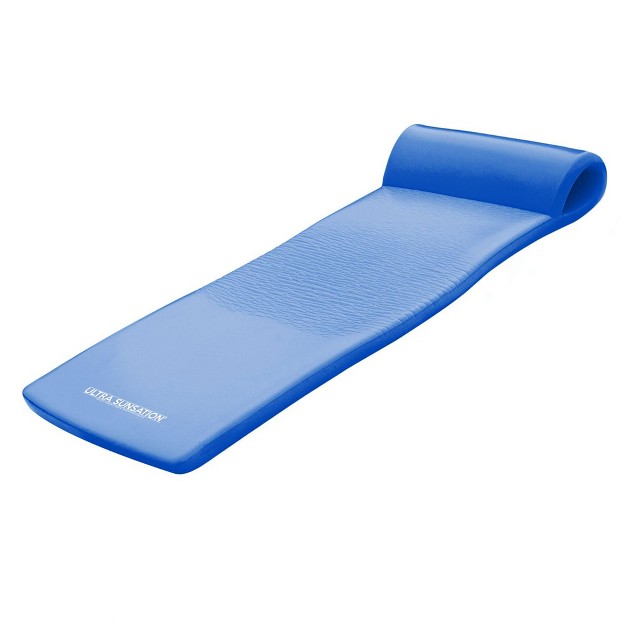 Thick Vinyl Coated Foam Pool Lounger Swim Float Mat With Roll Pillow For Head And Neck Support