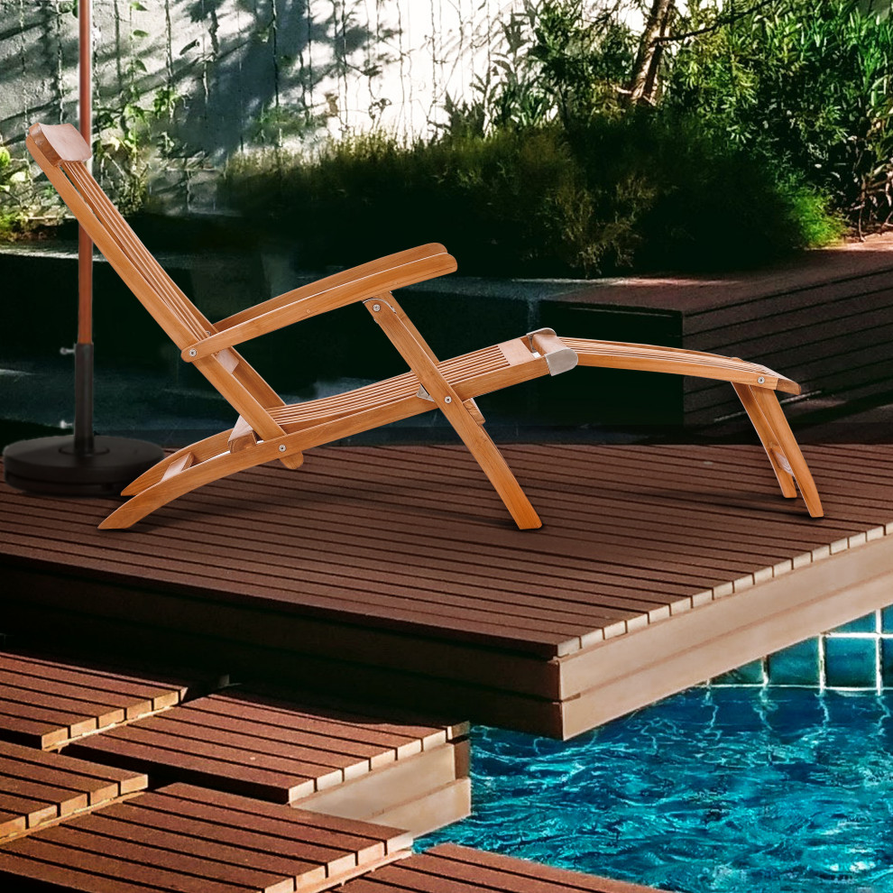 Teak Wood Titanic Outdoor Patio Steamer Chair made from A Grade Teak Wood   Transitional   Outdoor Chaise Lounges   by Chic Teak  Houzz