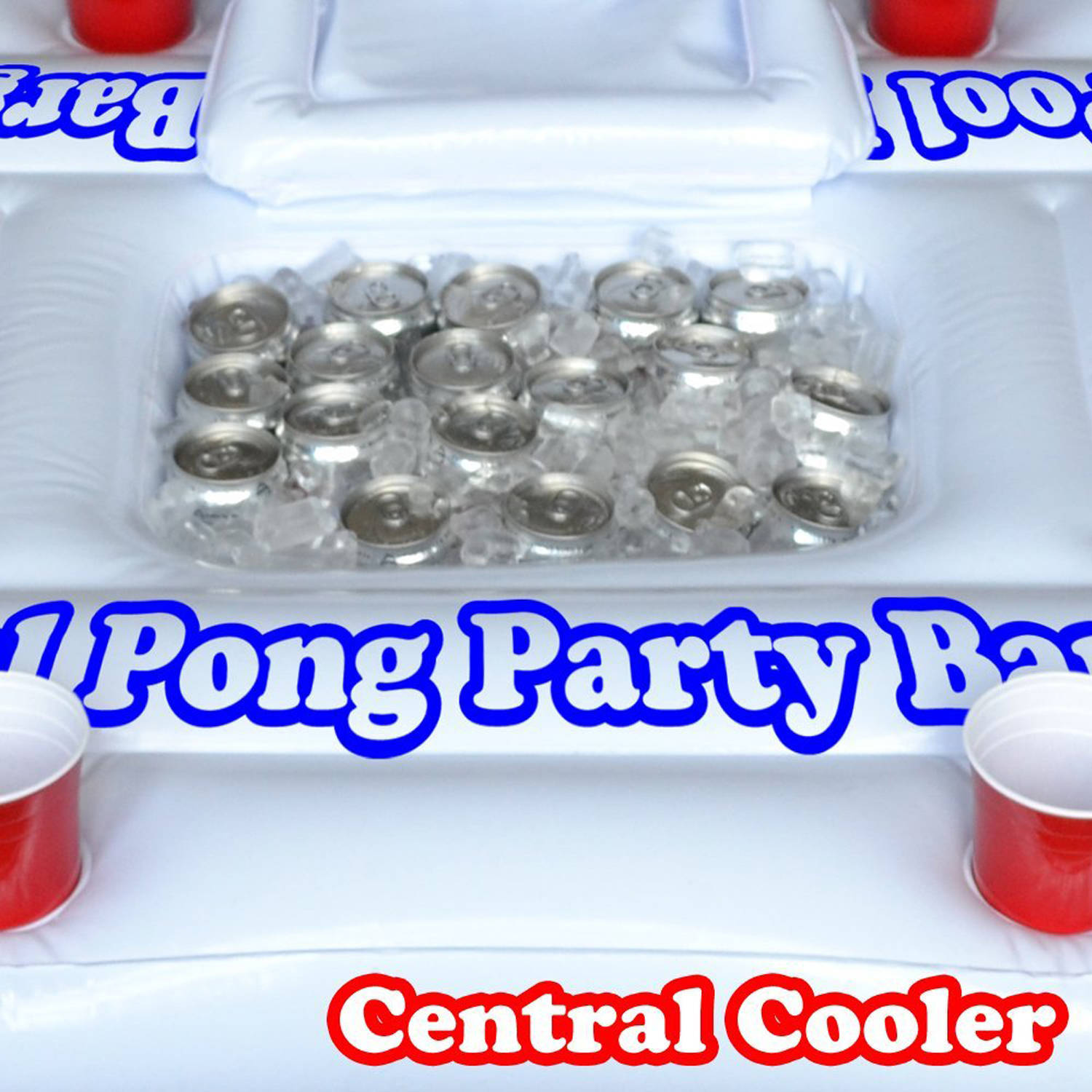 GoPong Inflatable Swimming Pool Party Barge Floating Beer Pong Drinking Table with Cooler - 6 Foot Floating Beer Pong Table