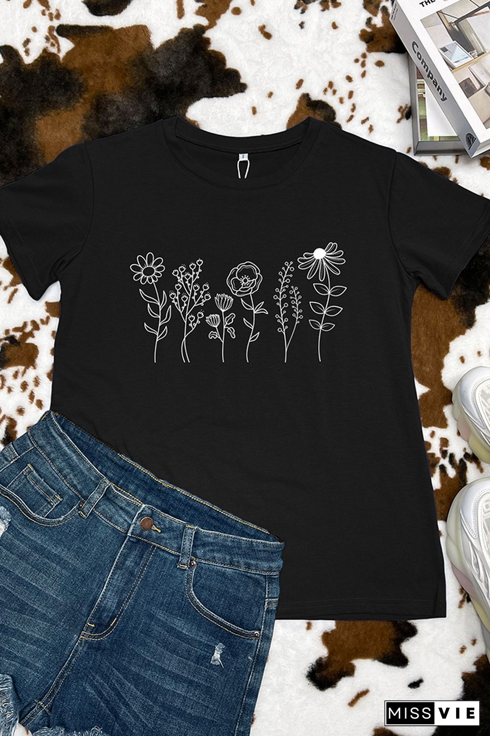 Wildflowers Print Graphic Tee Wholesale