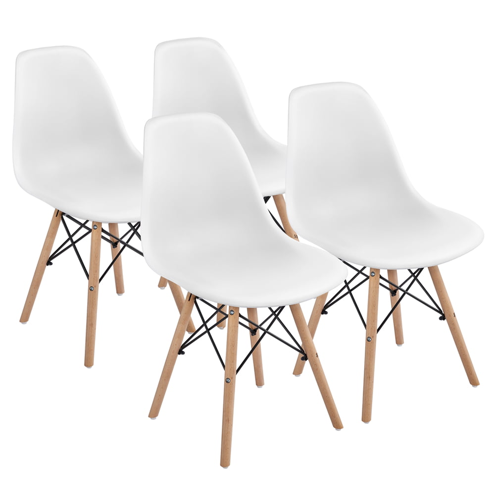 Yaheetech Set of 4 Modern Dining Chairs with Natural Beech for Kitchen Dining Bedroom Living Room， White