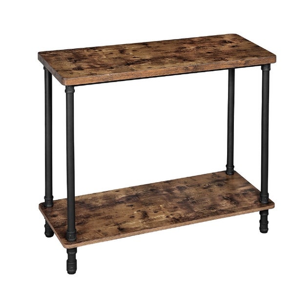 Wood and Metal Frame Console Table with Open Bottom Shelf， Rustic Brown - 31.5 H x 15.7 W x 39.4 L Inches