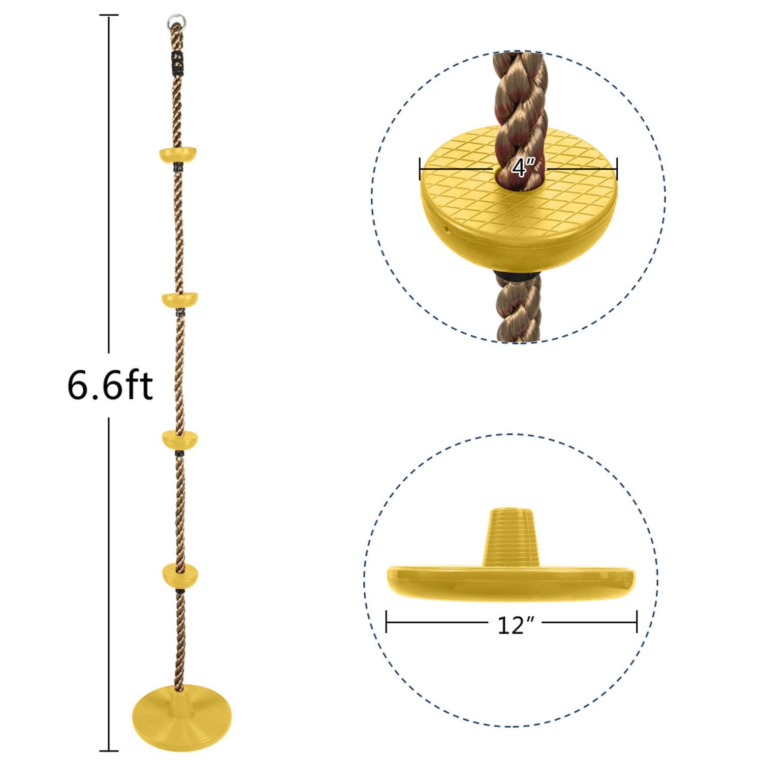 Playground Swing - Climbing Rope Swing with Platforms and Disc Swing Seat Set Rope Ladder Tire Swing for Kids Outdoor Tree Backyard