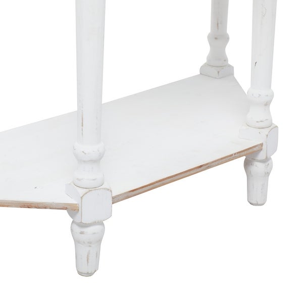 White Distressed Wood Country Farmhouse Half Moon Console Table