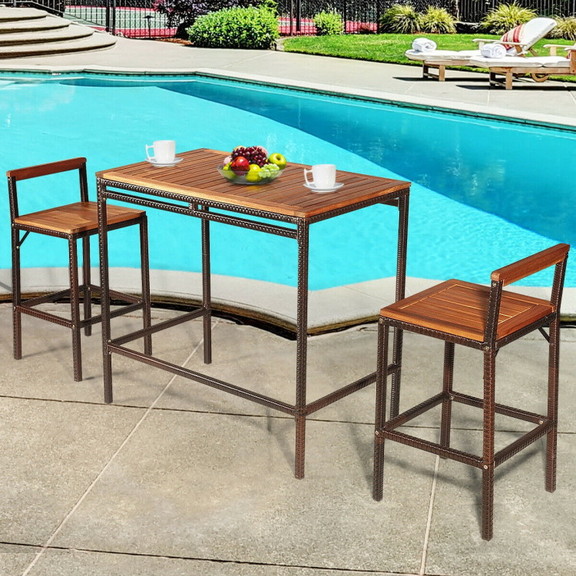 Costway 64103587 3 Pieces Patio Rattan Wicker Bar ...