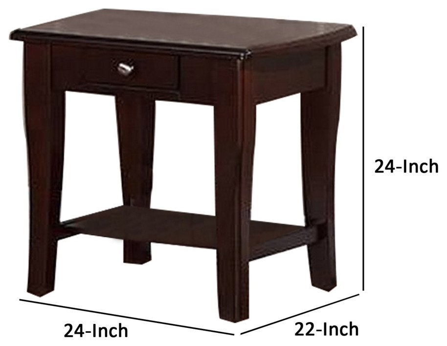 Jett 24 Inch Wood End Table With 1 Drawer Bottom Shelf Cherry Brown   Transitional   Side Tables And End Tables   by Dot  ampBo  Houzz